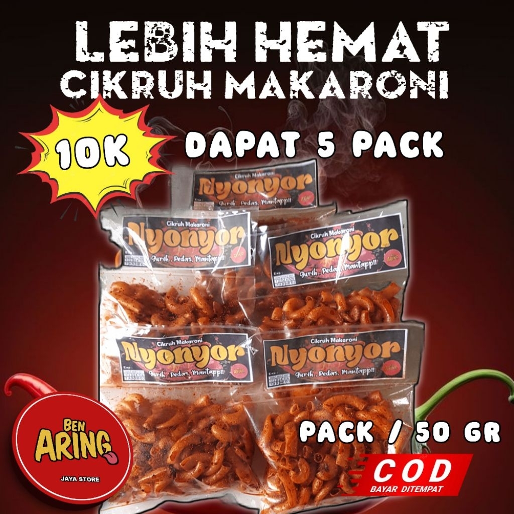 

Makaroni cikruh nyonyor, 50 gr dapat 5 pack pedas gurih rasa daun jeruk cuma hanya 10 k