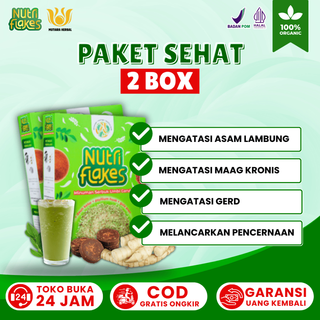 

Nutriflakes Paket 2 Box - Efektif Mengatasi Asam Lambung, Maag Kronis Dan Gerd