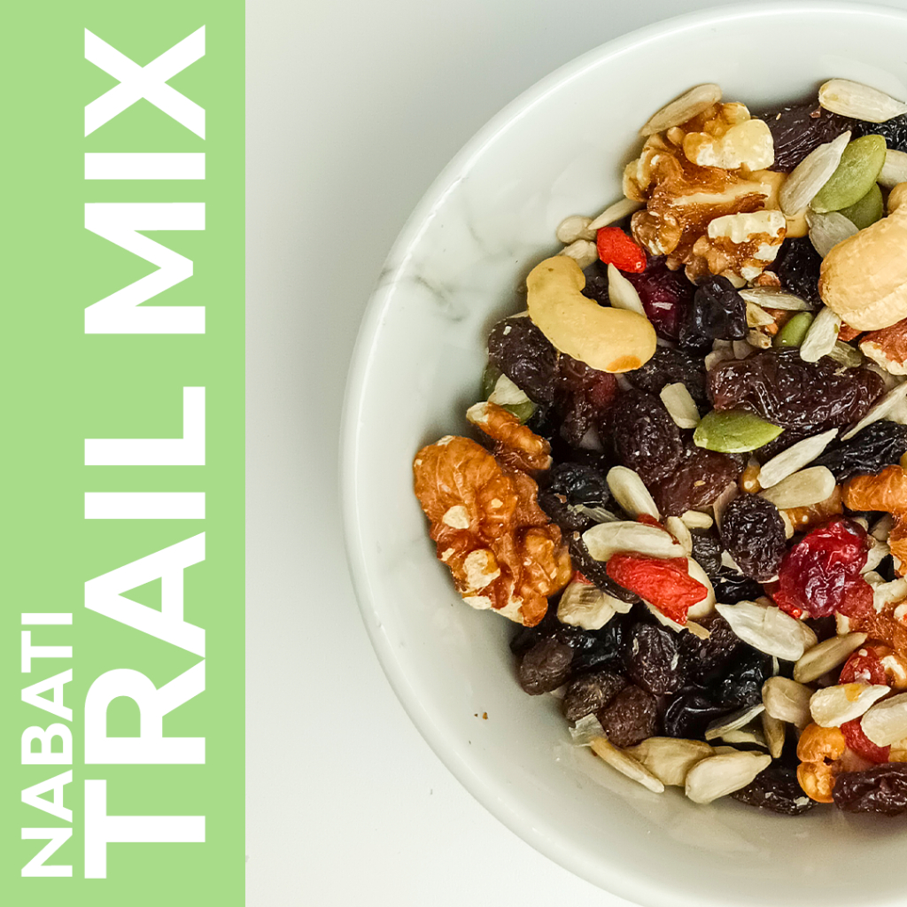

TRAIL MIX NABATI 125GR - ALMOND, GOJIBERRY, WALNUT, CRANBERRY, RAISIN, CASHEW, PUMPKIN SEED,