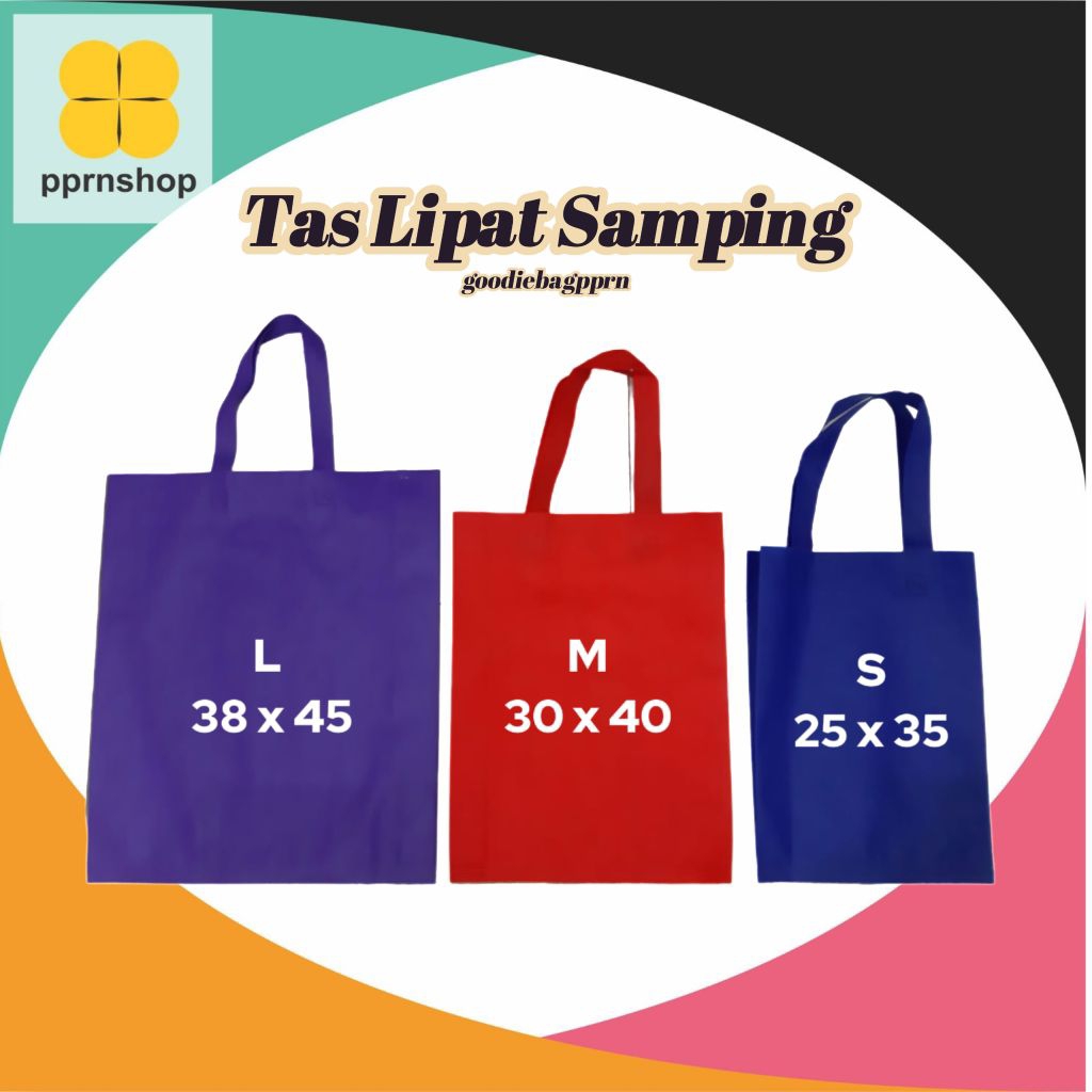 

Tas Lipat Samping Spundbon isi per12 pcs ( 25 x 35, 30 x 40, 38 x 45)/Tas Promosi/Tas Seminar/Tas Belanja