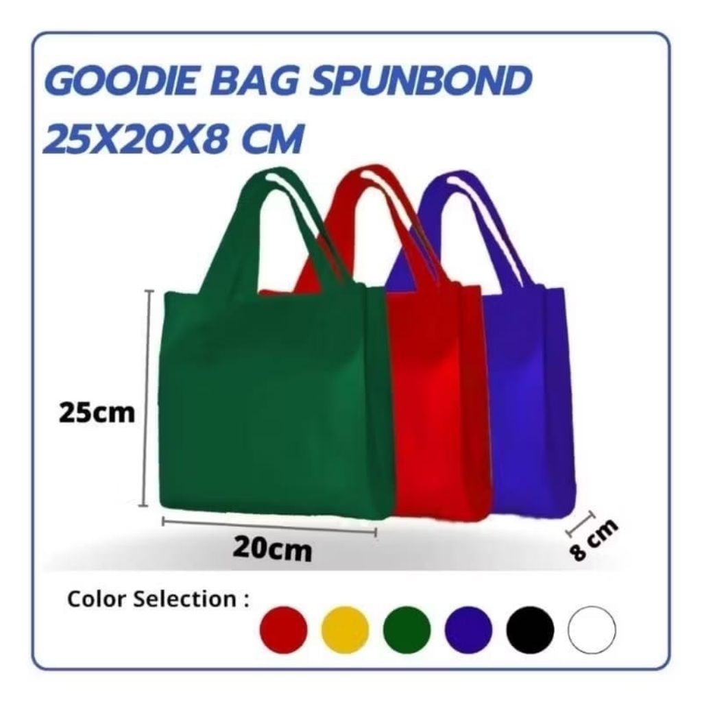 

GODDIE BAG 20X25 HAMPERS TAS SPUNBOND BAG WARNA POLOS TAS HAJATAN TAS SOUVENIR TAS HAMPERS TAS HADIAH TAS KADO TAS MURAH TAS SOUVENIR PAPER BAG MURAH TAS SPUNBOND MURAH Goodie Bag 20x25