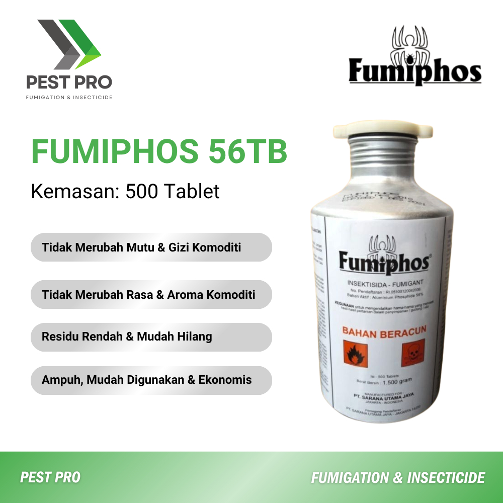 Obat Fumigasi FUMIPHOS 56 TB 100% Kemasan 500 Tablet/Botol Ampuh Membasmi Kutu Pakan Ternak, Beras, 