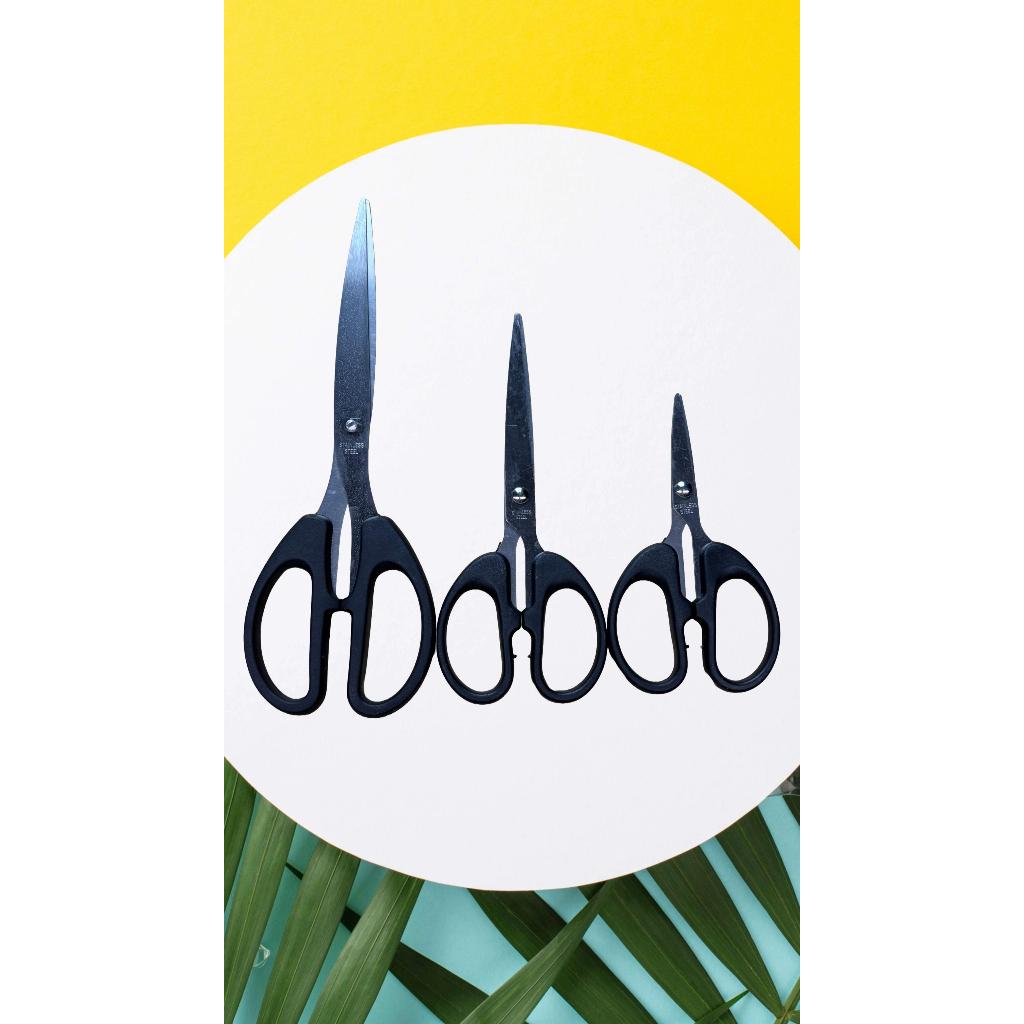 Gunting Kertas Kain Tajam lancip Stainless Steel Ukuran Kecil Medium Sedang Tanggung Besar 12 16 20 cm 4 inch 12CM 6 inch 16CM 8 inch 20CM Baja Tahan Karat Kuat Scissors Multifungsi Gagang Hitam YUKINAWA YK-150 TK-170 YK-190 Soft Grip Gunting Kantor ATK