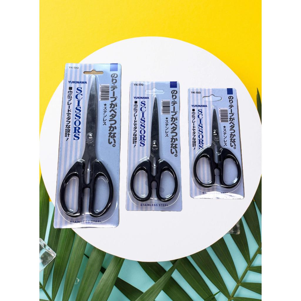 Gunting Kertas Kain Tajam lancip Stainless Steel Ukuran Kecil Medium Sedang Tanggung Besar 12 16 20 cm 4 inch 12CM 6 inch 16CM 8 inch 20CM Baja Tahan Karat Kuat Scissors Multifungsi Gagang Hitam YUKINAWA YK-150 TK-170 YK-190 Soft Grip Gunting Kantor ATK