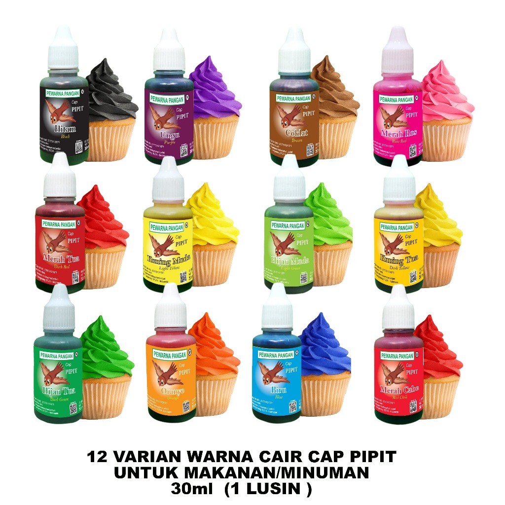 

PEWARNA MAKANAN CAP PIPIT 30ml 1 LUSIN (12 BOTOL)