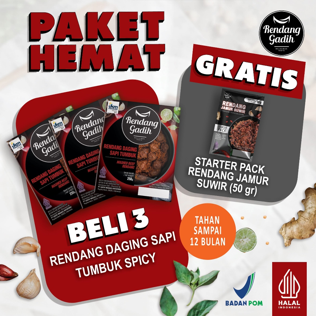 

Rendang Gadih - Paket 3 pcs Rendang Daging Sapi Tumbuk Spicy (Pedas Sedang) @ 250 g