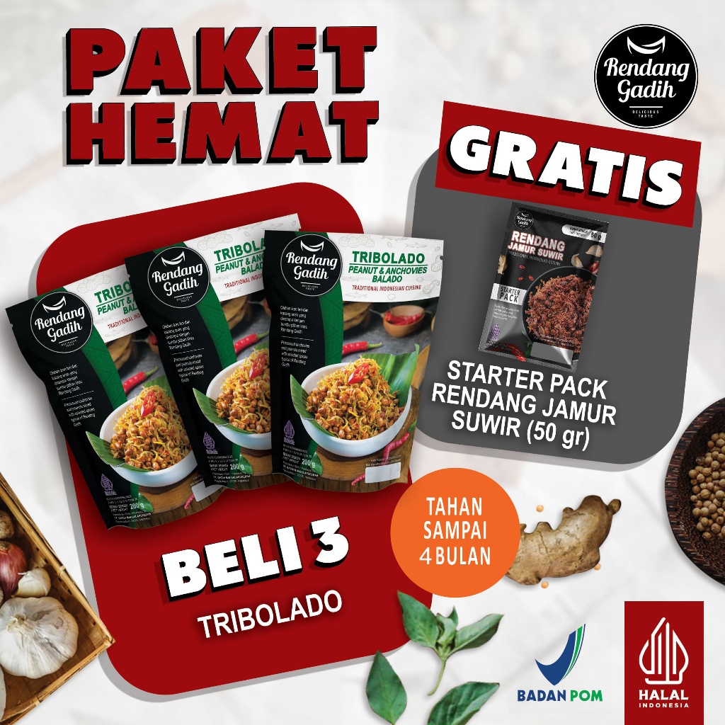 

Rendang Gadih - Paket 3 pcs Tribolado @ 200 g