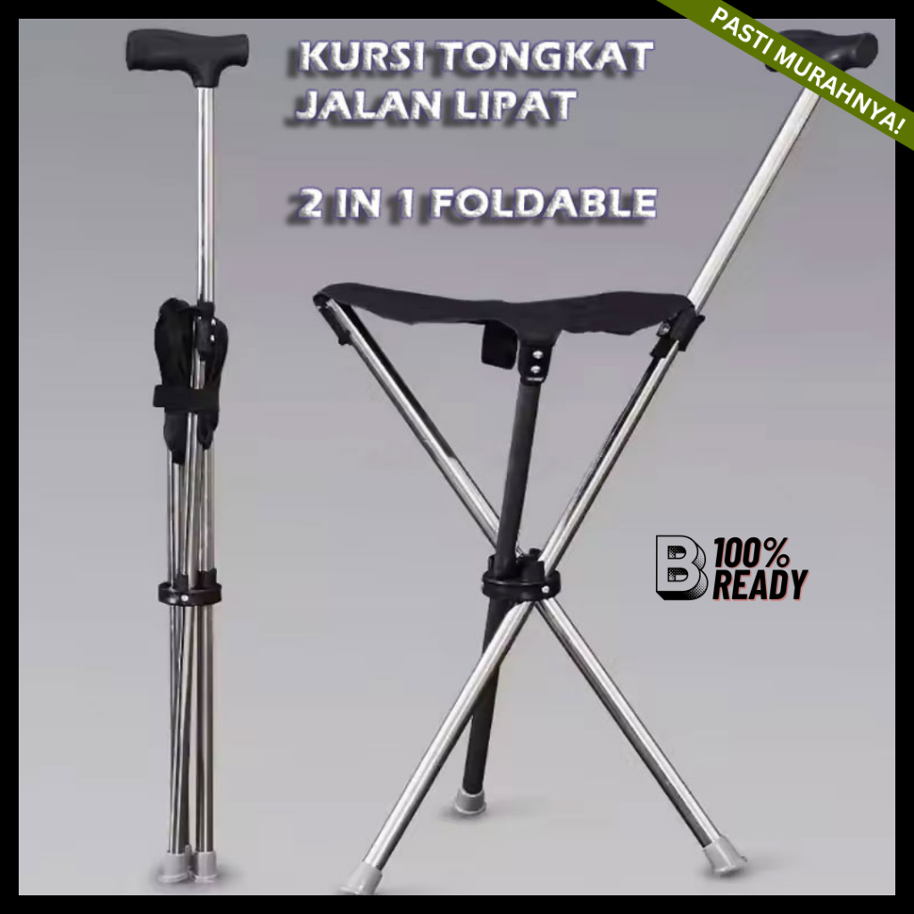 Tongkat Jalan Lansia / Tongkat +Tempat Duduk / Tongkat Jalan 1 Kaki / Toongkat Kursi Lipat
