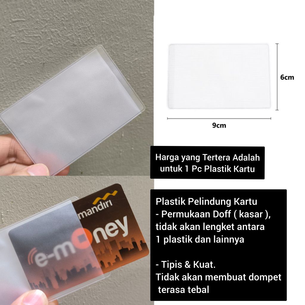 

Plastik Transparan 6 x 9 cm Pelindung Protektor Sampul Sarung Anti Gores Antigores KTP SIM Emoney E Money E Toll ATM ID Card