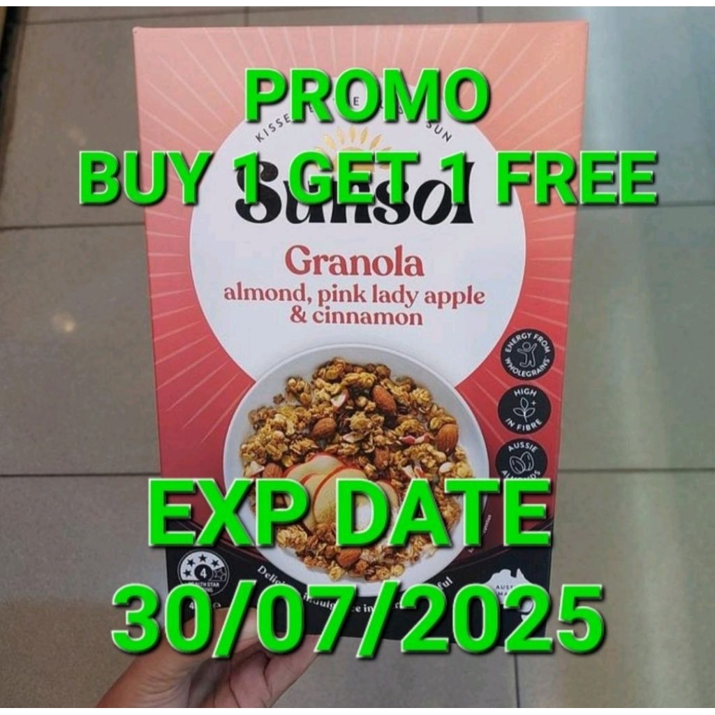 

sunsol granola almond, pink lady apple & cinnamon 450g sereal oat australia