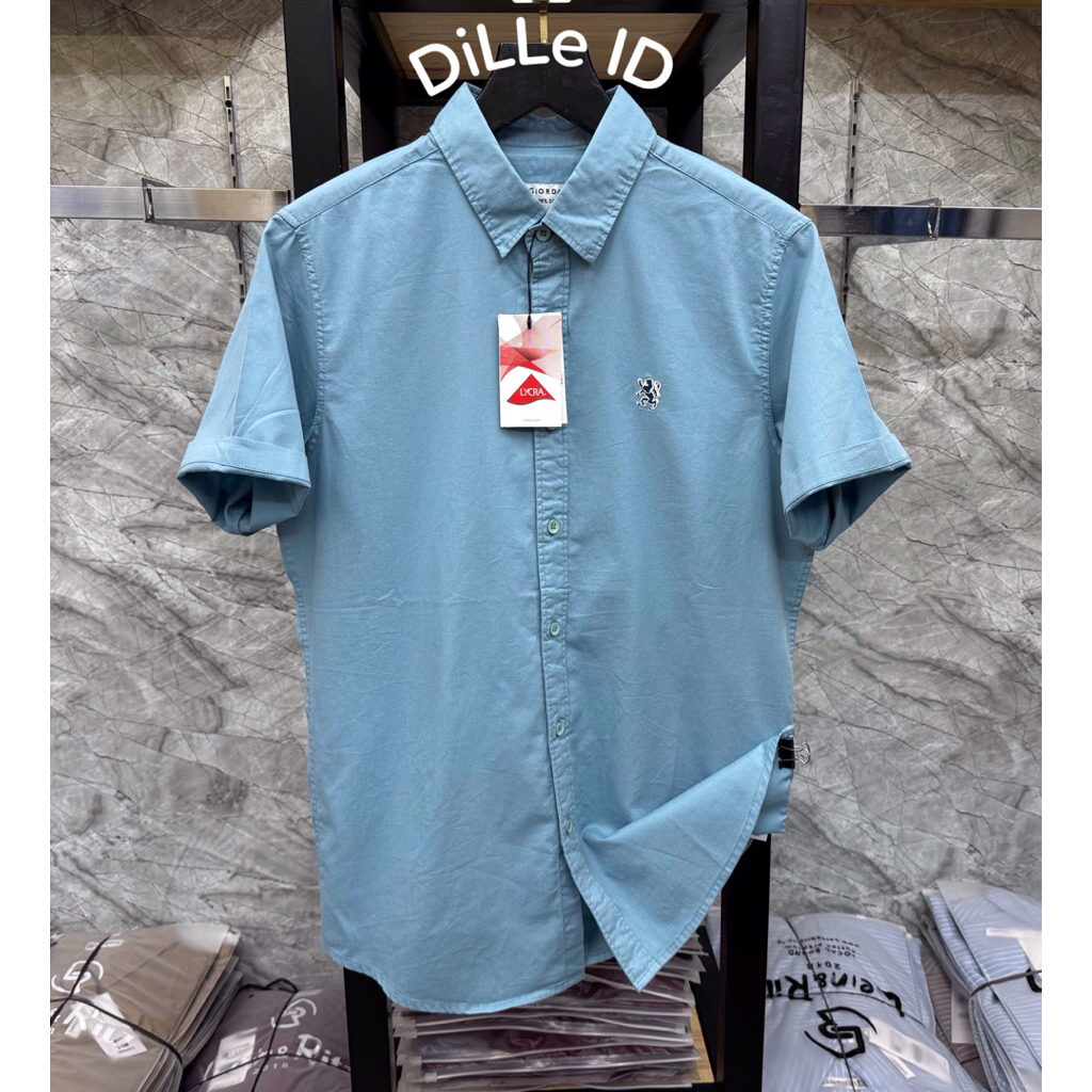 GIORDANO 3D kemeja polos pria lengan pendek kemeja giordano 3D casual slimfit