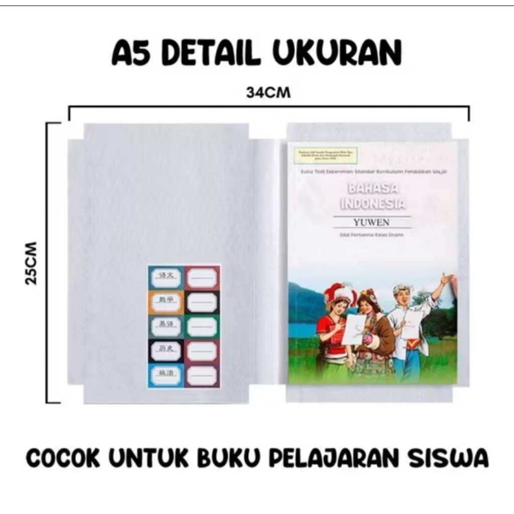 

71. SAMPUL BUKU STIKER PVC / FILM PELINDUNG BUKU PELAJARAN TEKSTIL BURAM TAHAN AIR DENGAN PEREKAT ( 1 SET ISI 10 LBR + 10 STIKER NAMA)