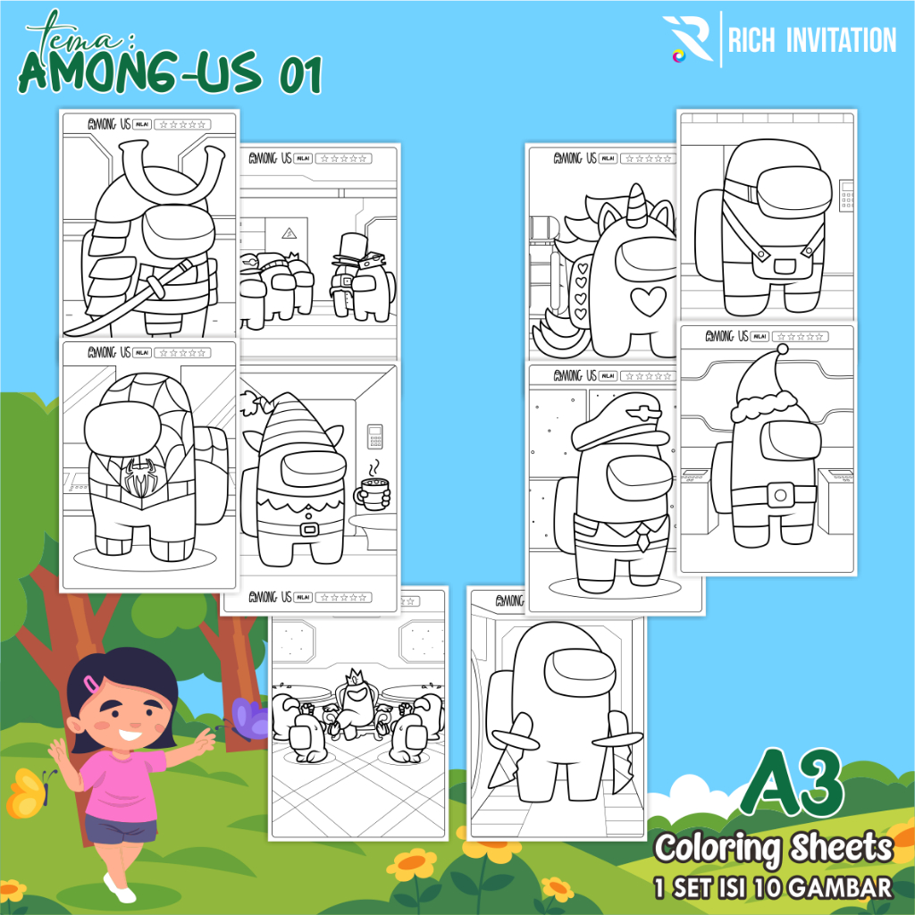 

(A3) KERTAS GAMBAR UNTUK ANAK - LEMBAR MEWARNAI ANAK 1 SET ISI 10 LEMBAR GAMBAR - KODE MIX
