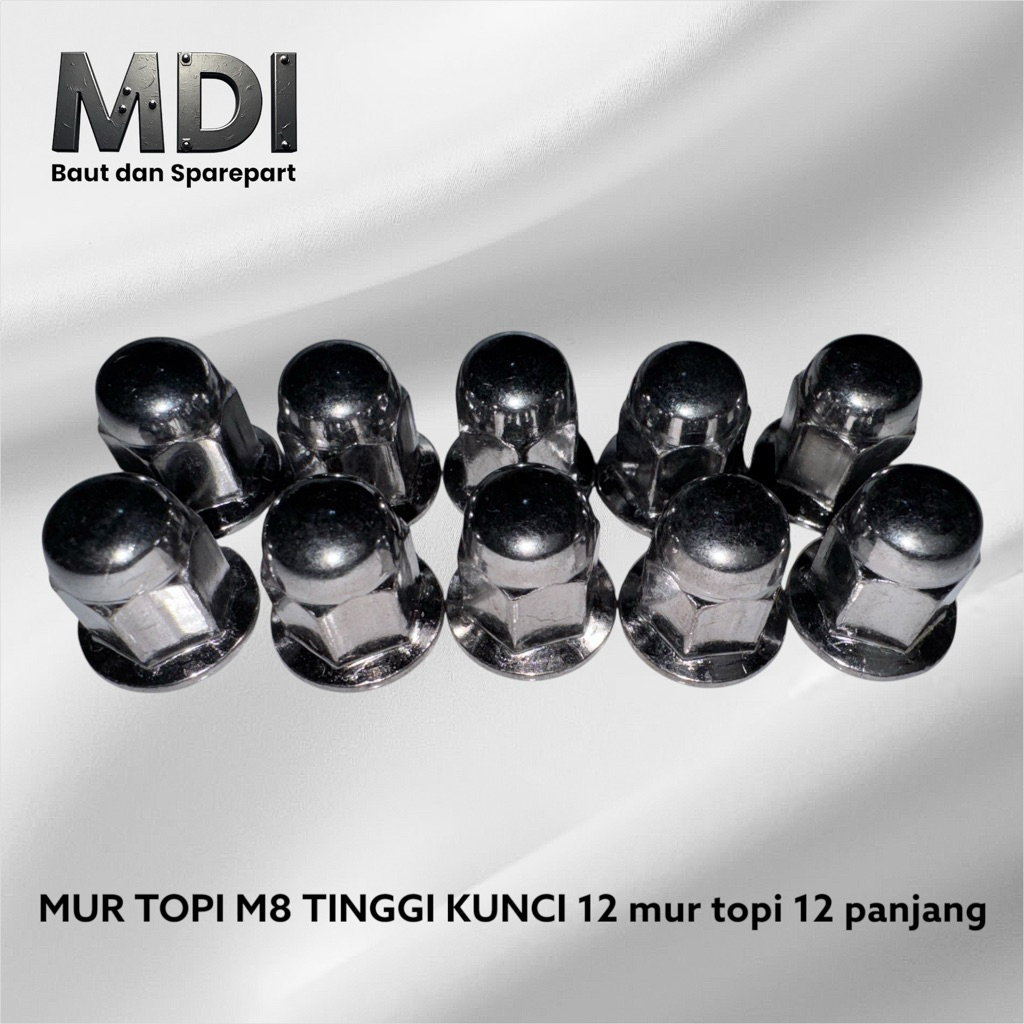 (10 pcs) MUR TOPI M8 TINGGI KUNCI 12 mur topi 12 panjang