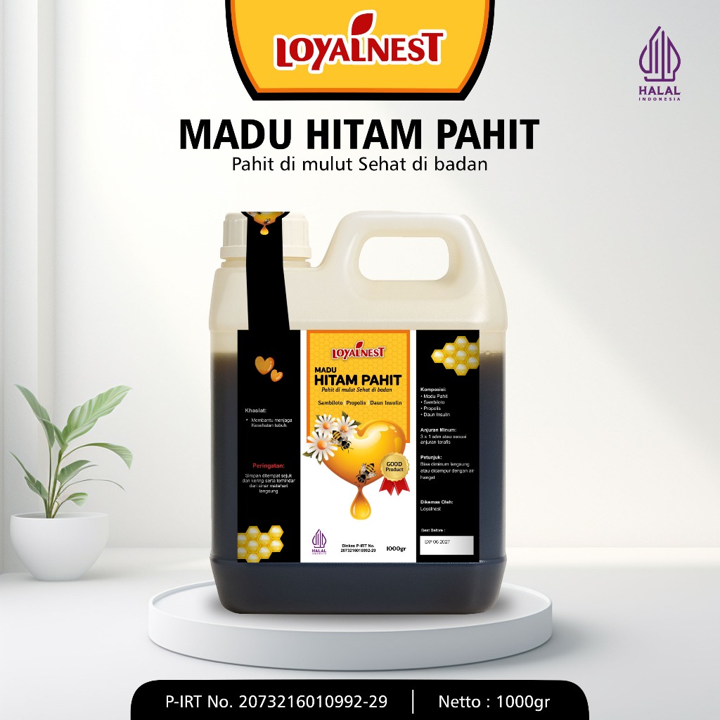 

Madu Hitam Pahit Loyal 1000ml Original - Madu Hitam Pahit Sambiloto Propolis Daun Insulin