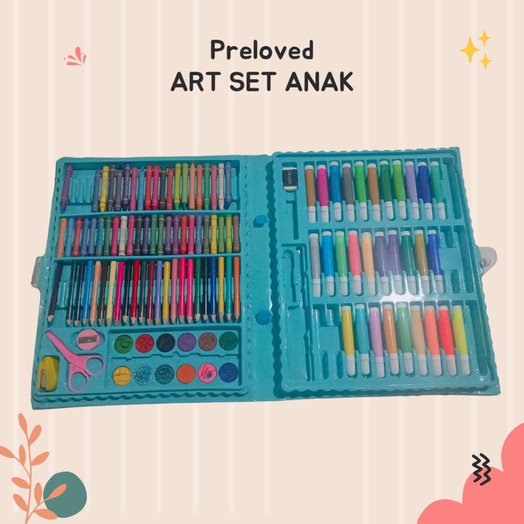 

preloved art set anak pensil warna krayon cat air spidol