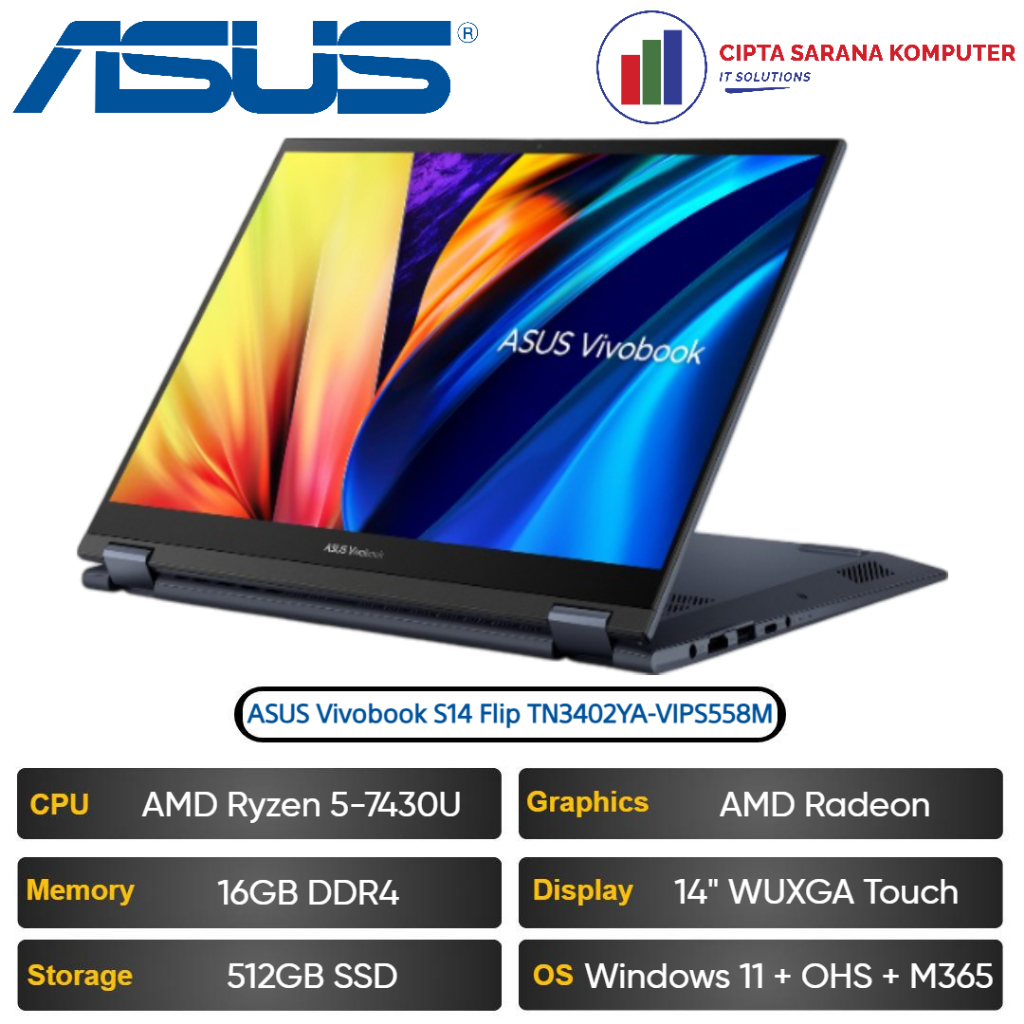 Asus Vivobook S14 Flip 14 TN3402YA-VIPS558M AMD Ryzen 5-7430U 16GB 512GB 14" WUXGA Touch Screen W11 