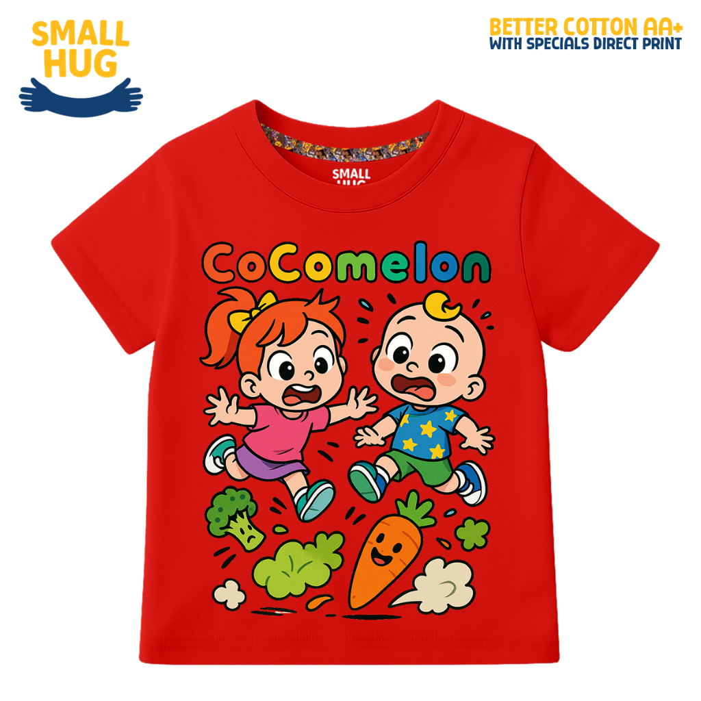 SMALL HUG KIDS - Baju Kaos Atasan Anak Laki Laki Cowok Cartoon COCOMELON VEGGIE Merah 2-10 Tahun