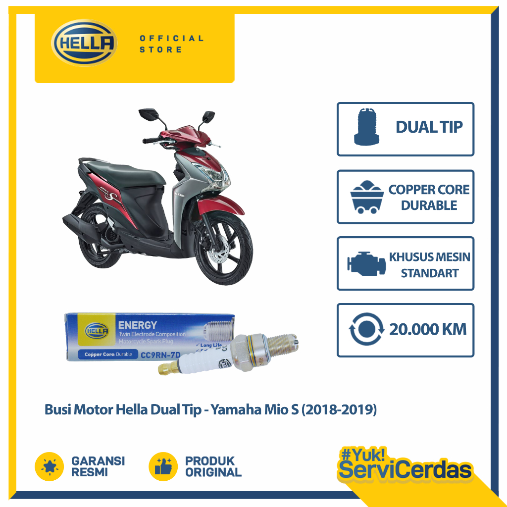 Busi Motor Yamaha Mio S 2018-2019 Hella Dual Tip CC9RN-7D - Busi Mio S