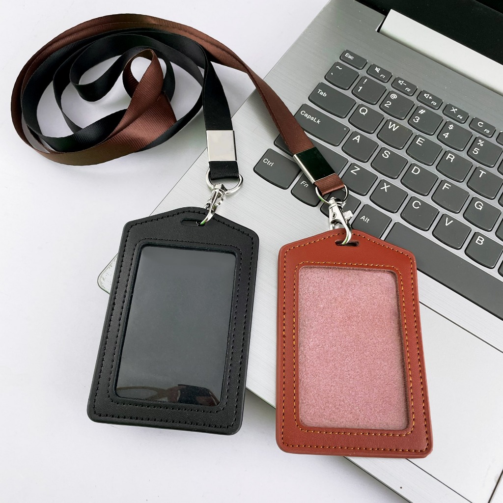 

Card Holder Kulit Sintetis Coklat Dan Hitam/Tempat Kartu Tanda Pengenal Bahan Lembut Case id Name Tag Free Tali