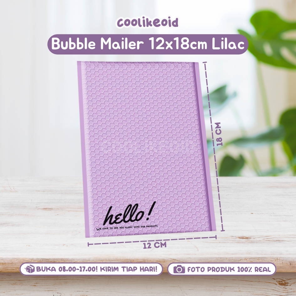 

[READY] BUBBLE MAILER WARNA UNGU LILAC HELLO UKURAN 12x18 AMPLOP BUBBLEWRAP TEBAL BERKUALITAS