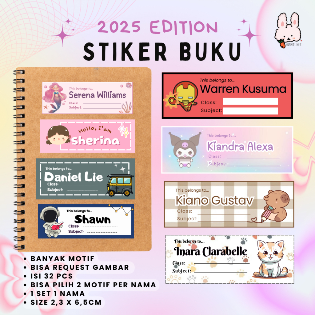 

stiker buku anak / stiker nama buku / 2025 edition / stiker nama buku pelajaran waterproof