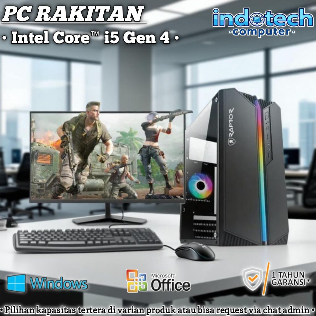 Komputer PC Rakitan Core i5 4570 Gaming dengan SSD, LED Monitor 19 inch,Keyboard Mouse, USB Wifi Don