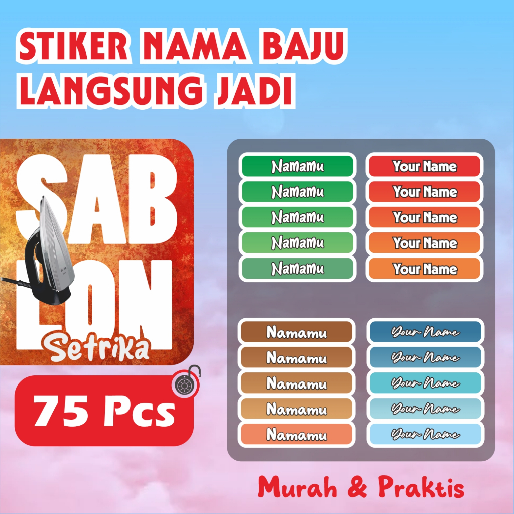 

75 Pcs Sablon Custom Nama Sablon Setrika Label Baju Label Custom Nama Baju Stiker Kain Baju