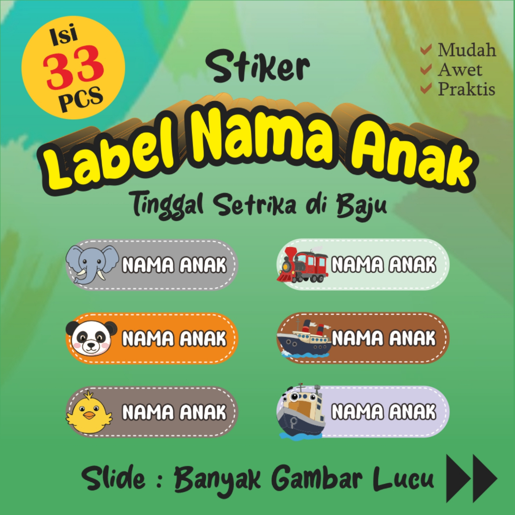 

Stiker Kain Custom 33 PCS Stiker Label Nama Kain Baju Anak Sablon Setrika sticker aesthetic custom