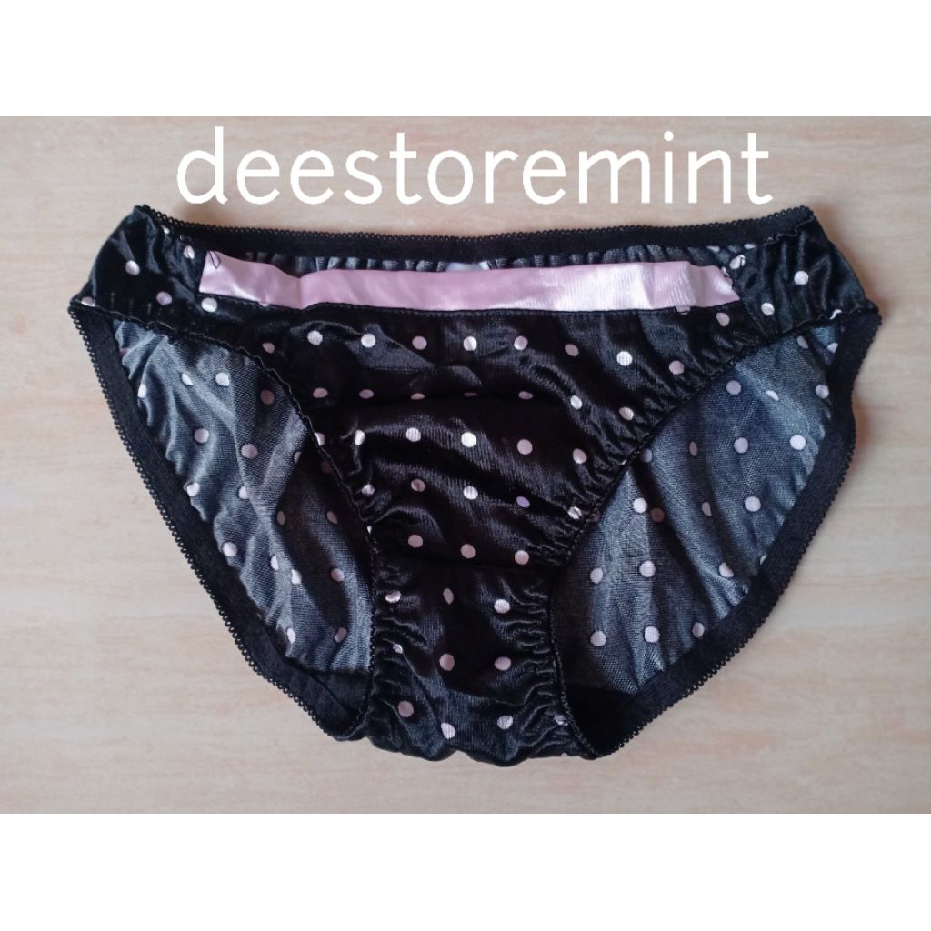 satin polkadot lucu cd silky licin black pink