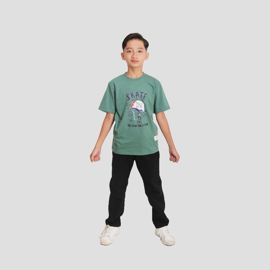 Kaos Anak Helter Skelter Helm Skate Baju Kaos Distro Anak Tanggung Umur 6 -12 Tahun
