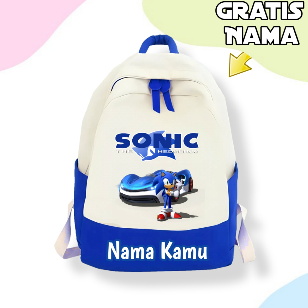 Tas Ransel Backpack Anak Sonic Car The Hedgehog 3 / Tas Sekolah Anak Sonic The Hedgehog 3 Terbaru