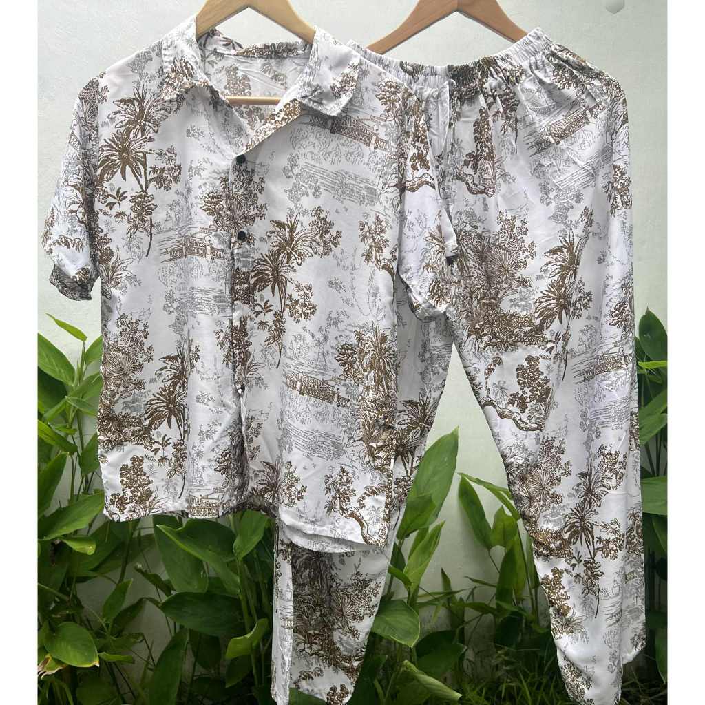 1 set Pyama panjang baju  wanita one set kameja celana panjang  Setelan rayon Motif Vanesa  Motif Vi