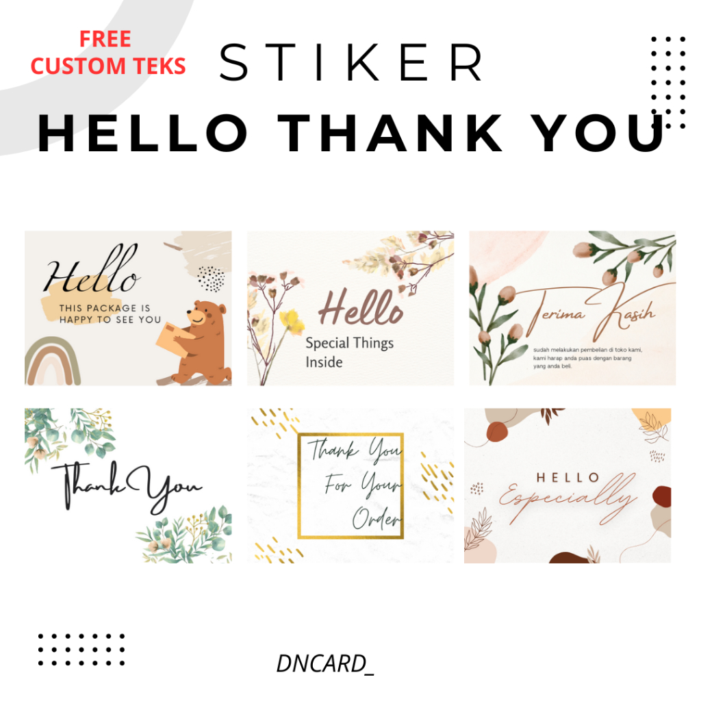 

STIKER HELLO HI DAN THANK YOU FOR YOUR ORDER PACKAGE UNTUK PACKING, PRODUK GIFT AESTHETIC
