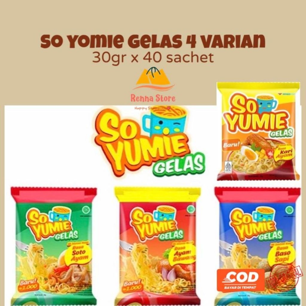 

40sachet So Yumie Mie Gelas 30gr Food Noodles Instan Soto Ayam Bawang Baso Sapi Kari