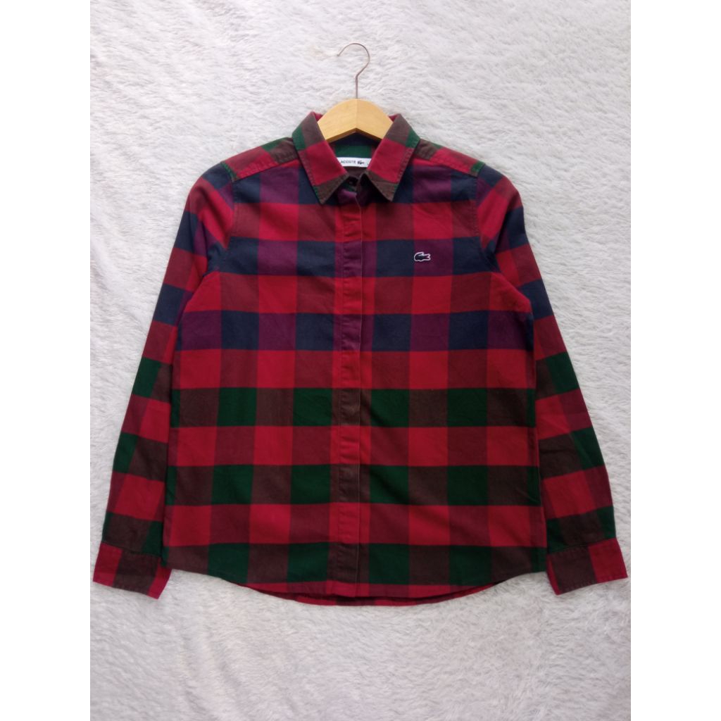 Kemeja Lacoste Kotak Biru Navy Merah Maroon Hitam