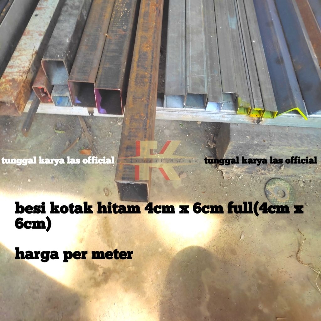 Pipa Besi Kotak Hollow Hitam Tebal Potongan Eceran Ukuran 4cm x 6cm Full Besar Panjang 1 Meter
