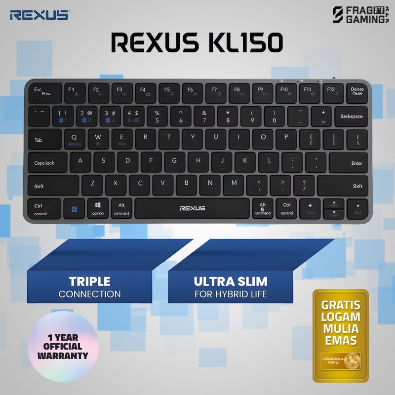 Rexus KL150 / KL100 / KL200 Dual Connection Wireless Office Keyboard Garansi Resmi