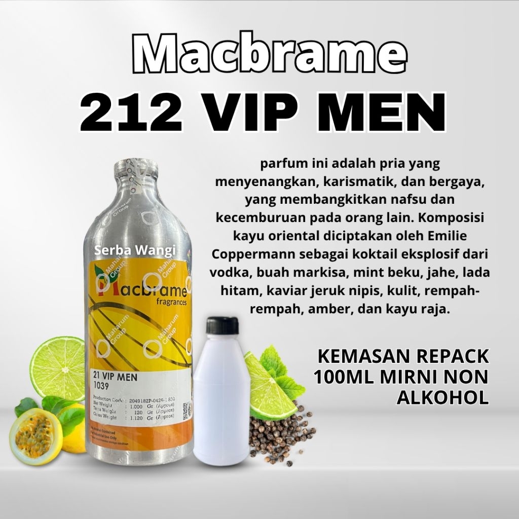 212 VIP MEN BY Macbrame Bibit Parfum 100% Murni Searah CH 212 VIP Men