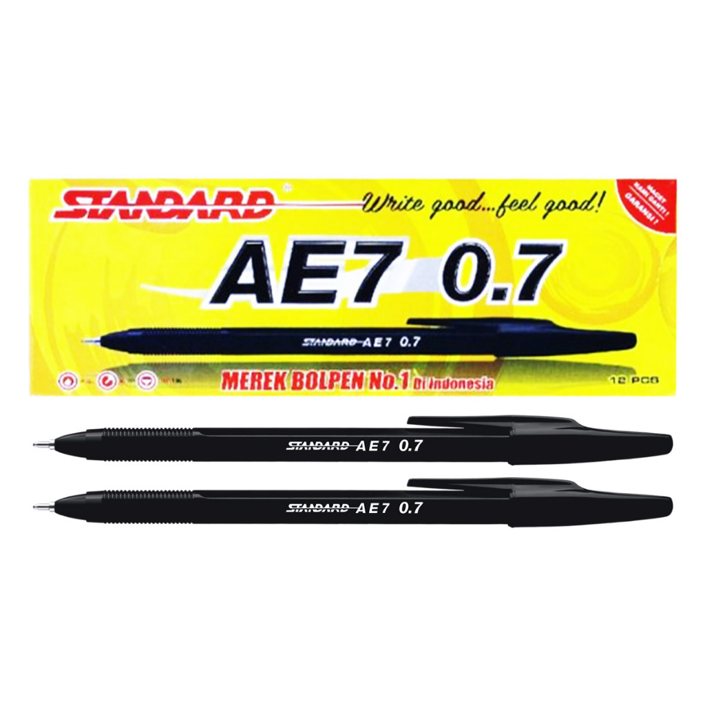 

Pulpen 0.7mm Standart AE-7 Pena Ballpoint Warna Hitam/Merah/Biru 1 Pcs