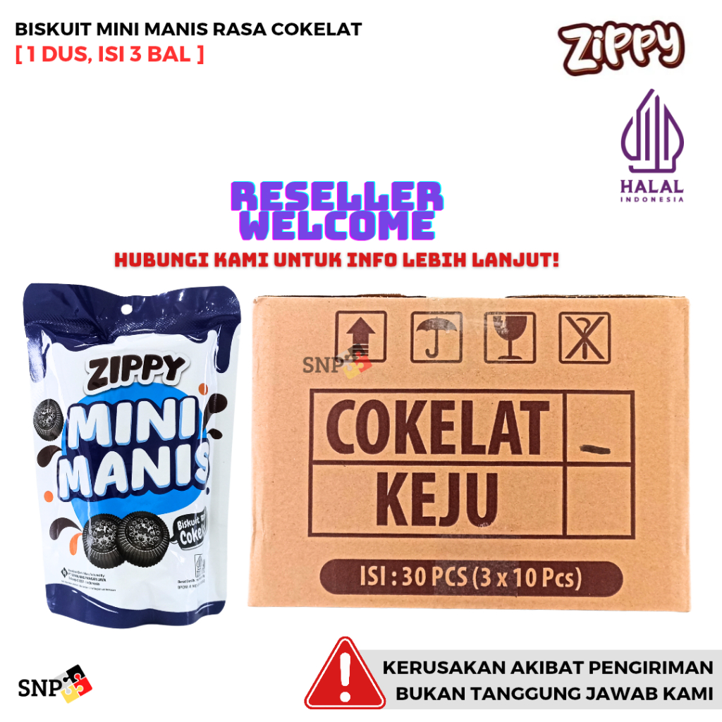 

ZIPPY POUCH Biskuit Mini Manis Rasa Cokelat [1 Dus, Isi 3 Bal]