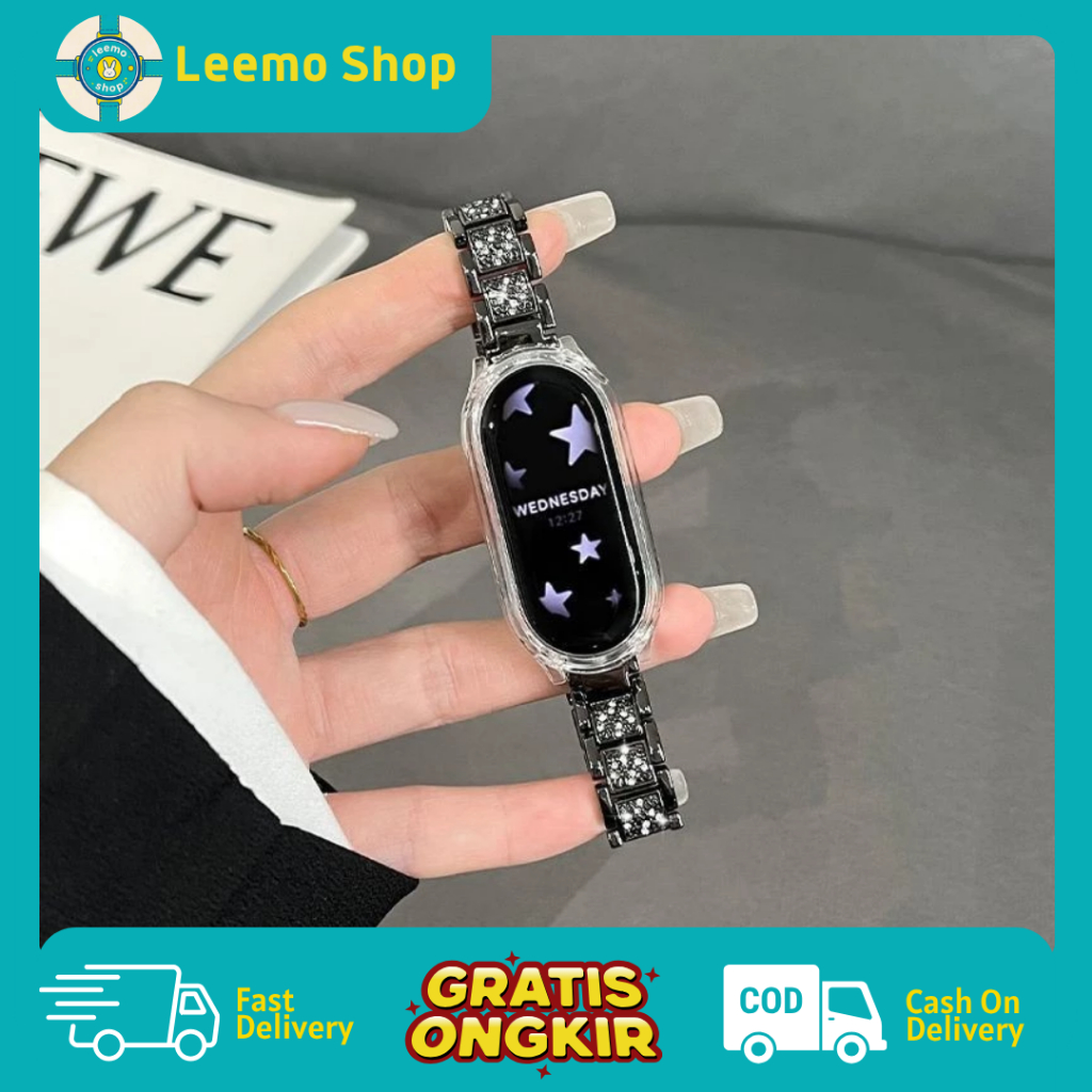 Tali Jam jam tangan wanita Strap Jam Strap Rantai Manik Berlian untuk Xiaomi Mi Band 8 9 10 – Elegan