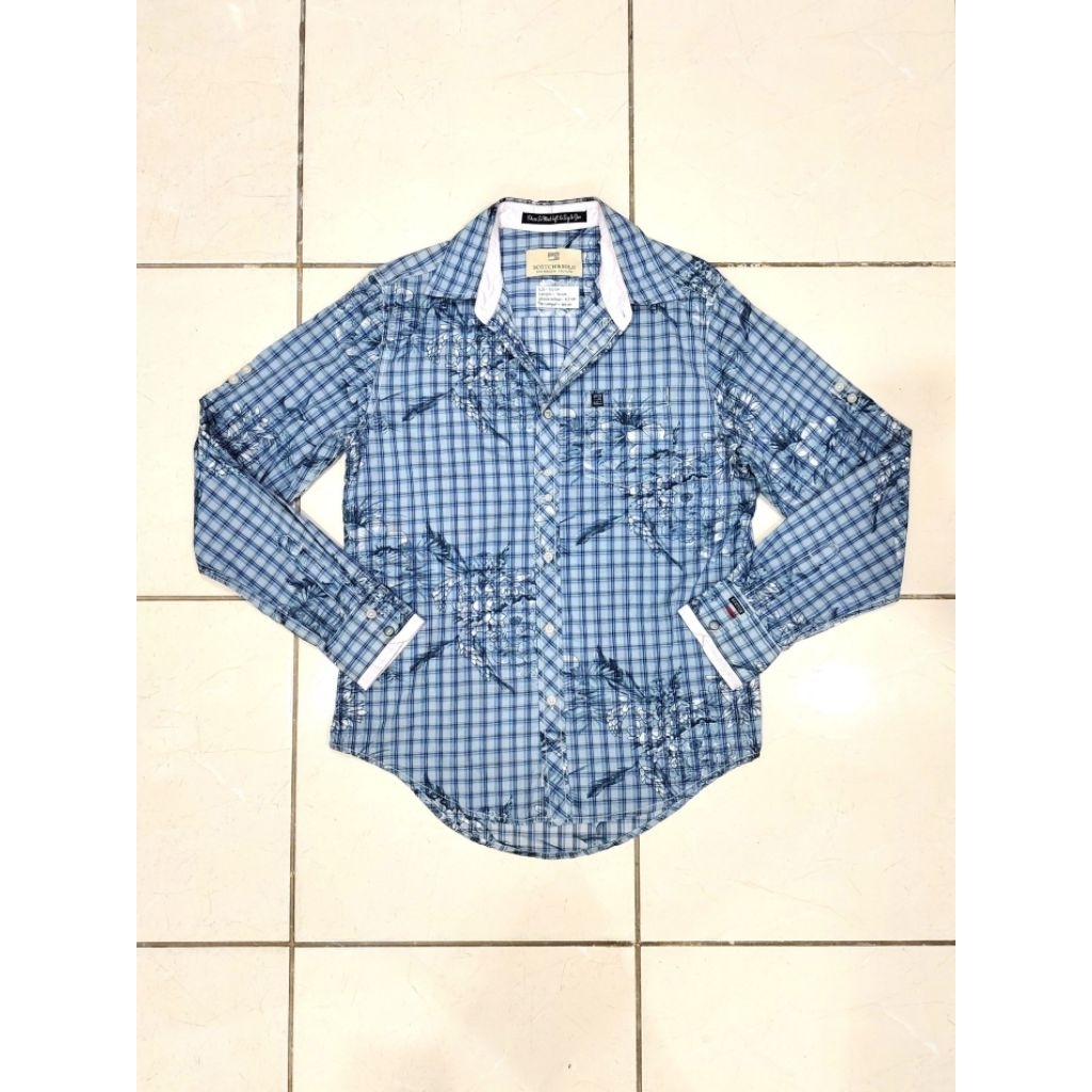 Scotch & Solo Blue Flanel Batik Long Sleeve Men Shirt/ Kemeja Pria Lengan Panjang Tartan Biru semi B