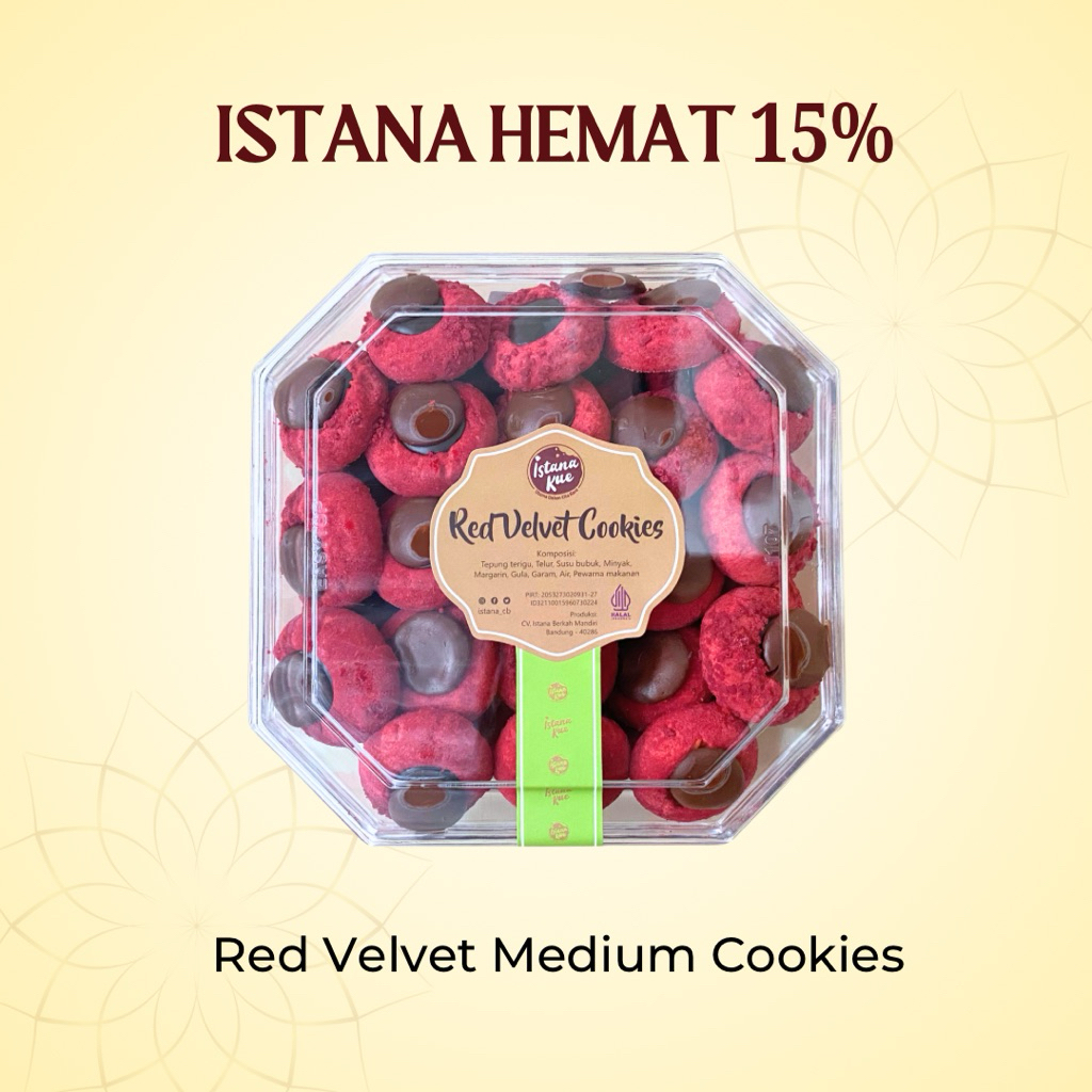 

ISTANA KUE KERING RED VELVET MEDIUM COOKIES | Kue Thumbprint Red Velvet Renyah with Dark Chocolate Less Bitter