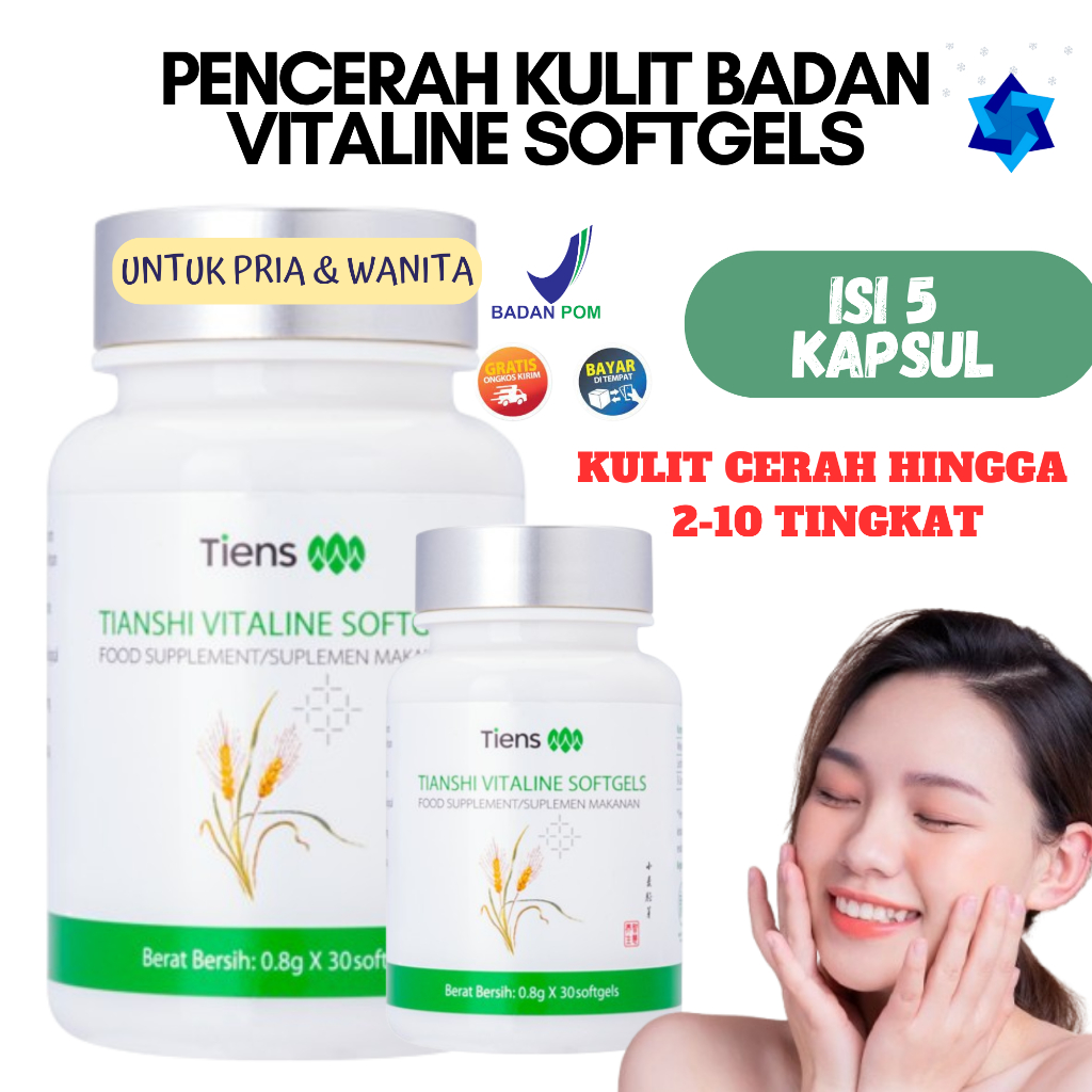 TIENS VITALINE SOFTGELS PEMUTIH BADAN SELURUH TUBUH SUPLEMEN GLOWING PENGHILANG JERAWAT ISI 5 KAPSUL