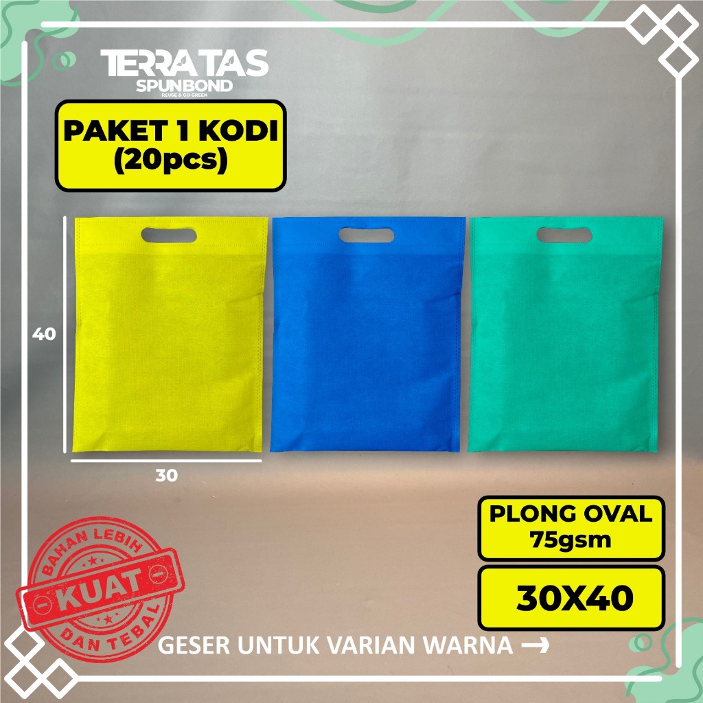 

Paket 1 Kodi 20pcs Plong Oval 75 GSM 30x40 Kantong Belanja Tote Bag Kain Tas Spunbond Souvenir Hampers