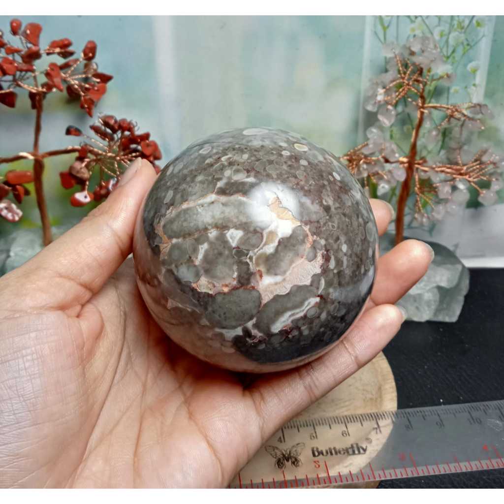 Batu Alam Natural Coral Jasper Sphere (1)