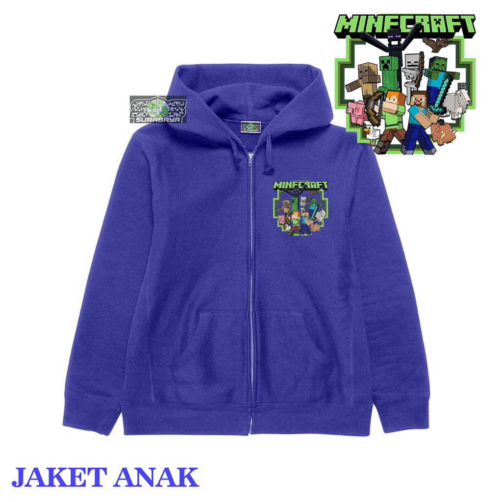 COD Jaket Anak Cowok Cewek MOTIF MINECRAFT Usia 3 Sampai 12 Tahun Premium Quality