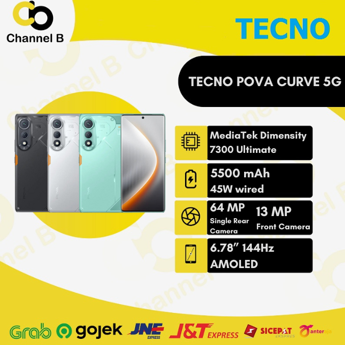 Tecno Pova Curve 5G NFC Smartphone Layar Amoled ( Ram 8GB + Rom 256GB ) - Garansi Resmi