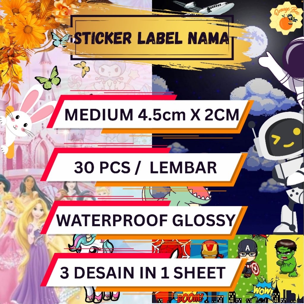 

30pcs Sticker Label Nama MEDIUM / Sticker Custom Stiker Custom / Stiker Anti Air Waterproof / Stiker Nama Buku / Stiker Label Nama